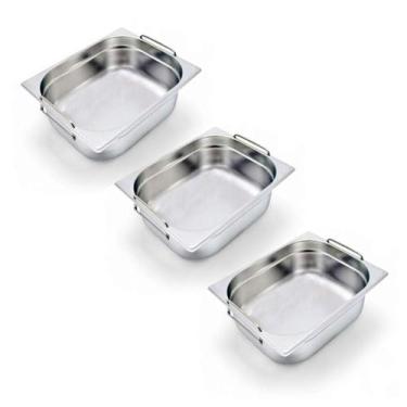Imagem de Kit 3 Cubas Gastronômica Inox Gn 1/2 150Mm Com Alça Prateada - Chef Li