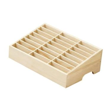 Imagem de KiBcsLic Caixa Organizadora para Celular, Gerenciamento de Celular, 24 Compartimentos, Suporte Multifuncional para Smartphones, Ideal para Materiais Escolares, Cor de madeira