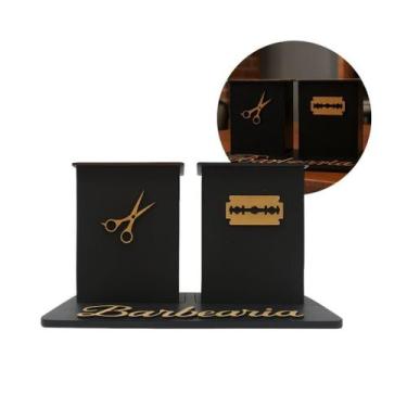 Imagem de Descarte Para Lâminas De Barbearias + Porta Tesouras em MDF Barbeiro -