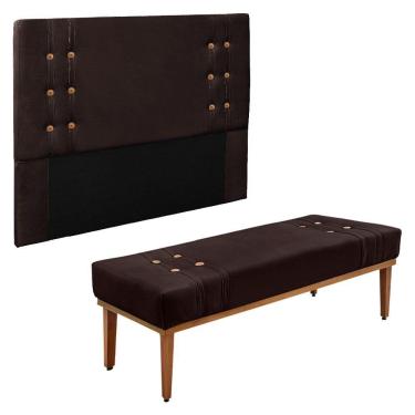 Imagem de Kit Cabeceira Recamier Queen 1,60M Suede Marrom Café