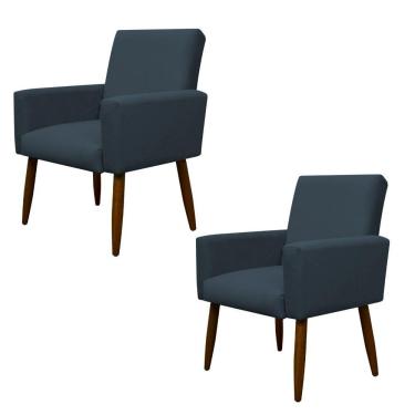 Imagem de Kit 2 Poltronas Decorativa Sala E Quarto Nina Suede Herrero Cor:azul Marinho