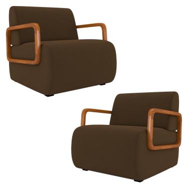 Imagem de Poltrona Decorativa Orgânica Para Sala Kit 2 Belarus K04 Veludo Marrom - Mpozenato