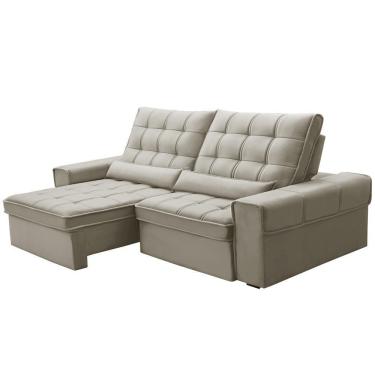 Imagem de Sofá Retrátil Reclinável Para Sala 3 Lugares 250cm Nebrasca F04 Veludo Bege - Lyam Decor
