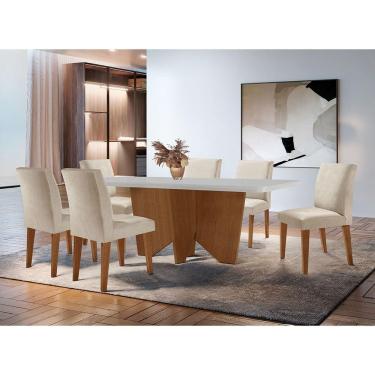 Imagem de Conjunto Mesa Jantar Evora 180cm C/ 6 Cadeiras Grecia Rufato Vel.creme /off White/imbuia