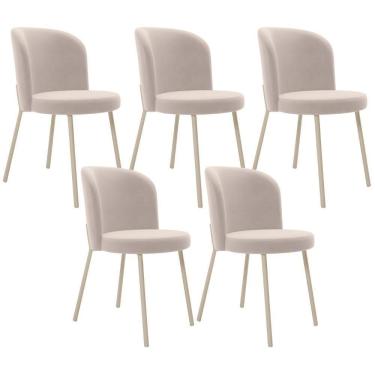 Imagem de Kit 5 Cadeiras Sala De Jantar Estofada Gavi Arena L02 Suede Bege Lyam Decor
