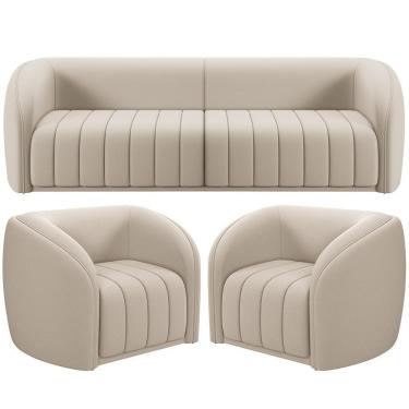 Imagem de Kit Sofá 4 Lugares Para Sala 292cm Com 02 Poltronas Lazio M03 Veludo Bege - Lyam Decor