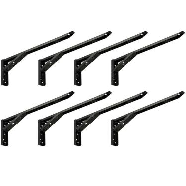 Imagem de Kit 04 Pares Suporte Para Mesa Dobrável Retrátil 30cm H02 Mão Francesa Preto