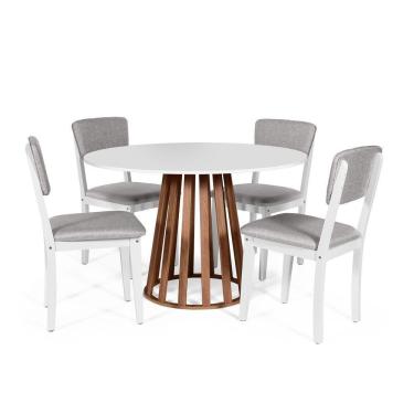 Imagem de Mesa De Jantar Redonda Gabi Bran/nor Com 4 Cadeiras Estofadas Ella Branco/cinza Claro