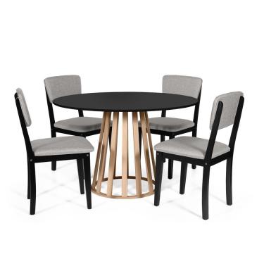 Imagem de Mesa De Jantar Redonda Gabi Pret/jade Com 4 Cadeiras Estofadas Ella Preto/cinza Claro