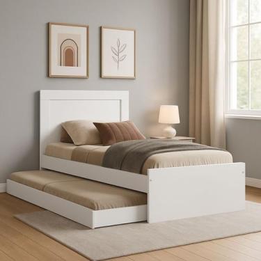 Imagem de Bicama Solteiro Modelo Luara MDF Branco Auxiliar c/ Rodízios - Brumato