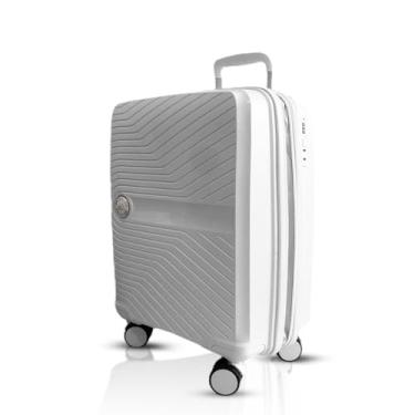 Imagem de Mala de Viagem de Bordo 10kg Polo King em Polipropileno, Zíper Expansível com Cadeado (Branco, Bordo)