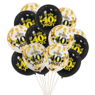 Imagem de 16 balões de aniversário de 40 anos, 30 cm, grande, látex, 40 anos de idade, decoração de festa em ouro preto, adereços para fotos de balões impressos para comemoração de quarenta anos, aniversário