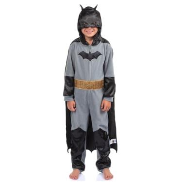 Imagem de INTIMO Fantasia de Batman Union Suit Pijama de peça única para meninos com capuz e capa para crianças, Cinza, 14-16
