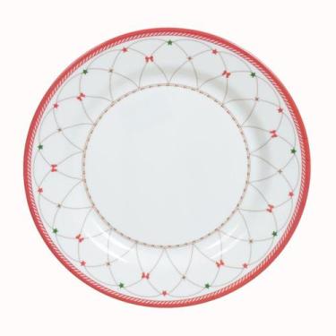 Imagem de Prato Raso Natal Branco Vermelho Melamina Mesa Posta 28cm Bandeja Serv