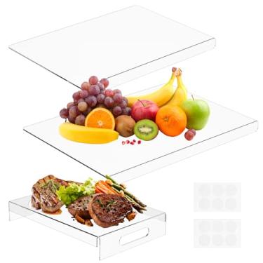 Imagem de Conjunto de tábuas de corte de acrílico, 2 peças de tábuas de corte transparentes antiderrapantes com borda de balcão (40 x 28 cm, 45 x 33 cm) e 1 bandeja (30 x 20 x 5 cm), 12 almofadas