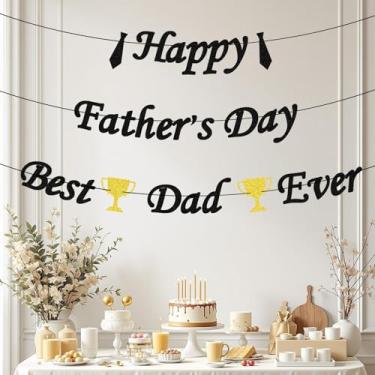 Imagem de Decoração de aniversário com bandeira de troféu de dia dos pais preto e dourado, decorações de feliz aniversário, banner personalizado para decoração de feliz aniversário, letras de banner, decoração