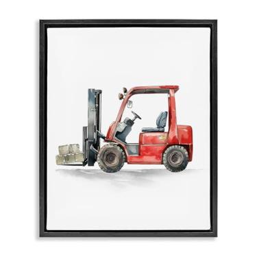 Imagem de Stupell Industries Arte de parede em tela flutuante emoldurada cinza Empilhadeira Working Trucks, design de Christine Simpson Art, 78 x 63 cm