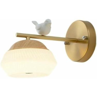 Imagem de WLHAZMWY Abajur de parede retrô com acabamento dourado corpo de metal abajur geométrico branco arandela de braço reto três cores regulável