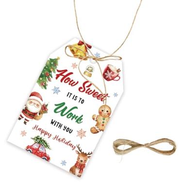 Imagem de 50 peças de etiquetas de agradecimento de Natal, etiqueta de presente de Papai Noel com cordão para festa de Natal, etiquetas de papel de agradecimento de pão de gengibre para lembrancinhas de festa