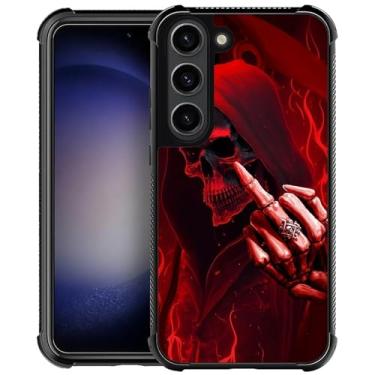 Imagem de FKBRCL4U Capa para Samsung Galaxy S23, design gráfico engraçado com estampa de crânio de gestos para meninas e meninos, silicone macio, proteção contra choque de acrílico rígido projetada para Samsung