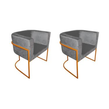 Imagem de Kit 2 Cadeiras De Jantar Premium Base De Ferro Cobre Veludo Cinza