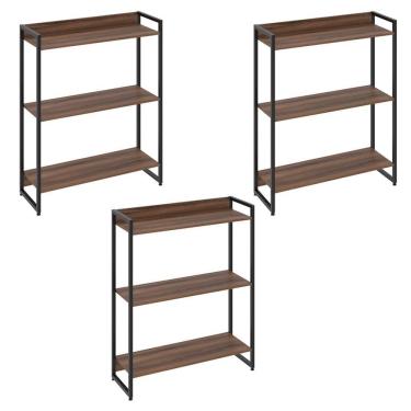 Imagem de Kit 3 Estantes Escritório 3 Prateleiras 104x80cm Nogal