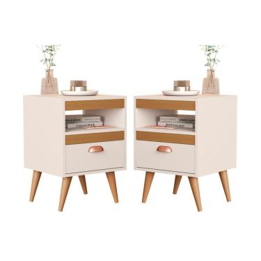 Imagem de Kit Duas Mesas Cabeceira Quarto Sal Off White Ypê