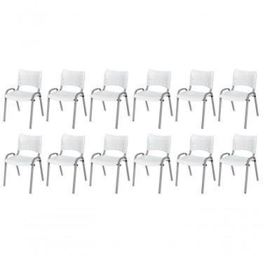Imagem de Cadeira Iso Base Cinza, Igreja, Escola, Escritório - Branco Kit 12 Peças
