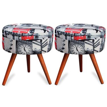 Imagem de Kit 2 Puff Cama Inbox Londres Redondo Com Pés Em Madeira Maciça Tecido Suede