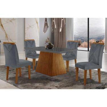 Imagem de Sala De Jantar Completa Luna Tampo Madeirado Com Vidro Reto 120x80 E 4 Cadeiras Amsterdã Imbuia - Veludo Grafite - Rufato