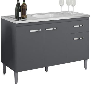 Imagem de Balcao Para Pia Sem Tampo 118 Cm Gabriela Cinza Reajl Móveis Cinza