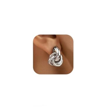 Imagem de Brincos de gota geométrica de ouro grosso para mulheres, pingente de nó de 18 quilates, joia leve e moderna de latão, Chunky, Latão, Sem pedra preciosa