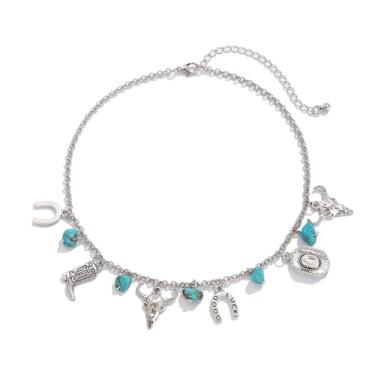 Imagem de GLMOCM Colares Boho para mulheres, botas de caubói ocidental, colar, vintage, couro, bota, moeda, chapéu, cacto, turquesa, berloque, colar, acessórios para fantasia renascentista, joias, one size