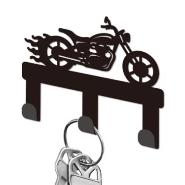 Imagem de DELORIGIN Suporte de chave de motocicleta para parede, ganchos de ferro preto montado na parede com 3 ganchos, porta-chaves de garagem para casa, bolsa de armazenamento de coleira para cães, sala de