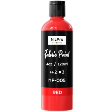 Imagem de Nicpro Tinta de tecido vermelha, 120 ml, tinta de tecido permanente, pigmento rico não tóxico macio para roupas para camisetas DIY, jeans, artesanato, estofamento de móveis
