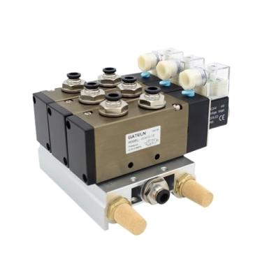 Imagem de 4V410-15 DC24V 12V AC220V CA 110V 2 posições válvula solenoide quádrupla 5 vias conjunto de silenciadores de montagem de base de alumínio 2 3 4 5 6 7 estações (acessórios AC110V 10 mm, 4 estações)