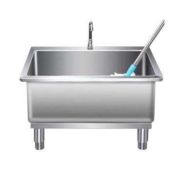 Imagem de TRGCJGH Bacia de serviço de esfregão de aço inoxidável, pia de chão com torneira, balde de esfregão de banheira utilitária, lavatório de lavanderia para cozinha/restaurante (60 x 50 cm/23,6 x 19,6 pol