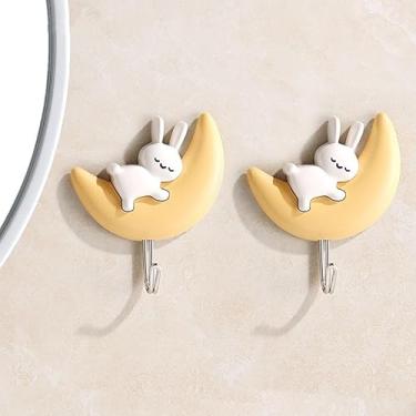 Imagem de 2 ganchos autoadesivos de coelho que não requerem perfuração e não danificam, adequados para toalhas, roupas, bolsas e ganchos para pendurar pequenos itens atrás da porta e paredes do banheiro