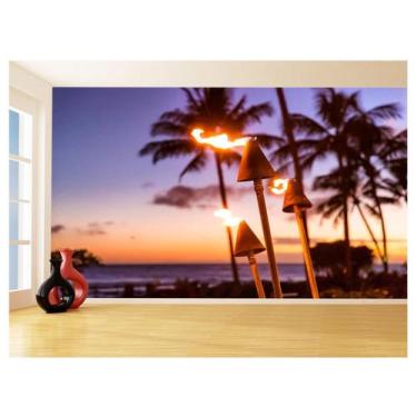 Imagem de Papel De Parede 3D Praia Mar Entardecer Tochas 3,5M Npr264 - Você Deco