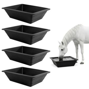 Imagem de 4 peças de bandeja alimentadora de borracha, balde de ração para cavalos de 3 galões, balde utilitário de alimentação, grande, utilitário, comedouro de cavalo para porco, cabra, frango, cães, fazenda