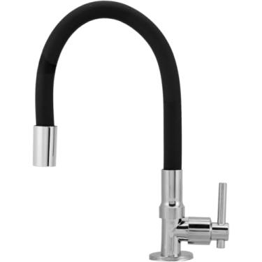 Imagem de Torneira de Cozinha Flexível, Bancada, Silicone, Preta, 1/4 de Volta, Montagem em Parede