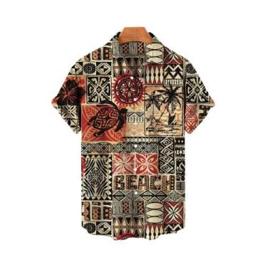 Imagem de Camisa Havaiana Masculina plus Size 3D Com Estampa Geométrica De Flor 