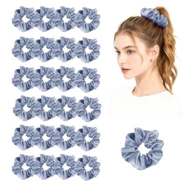 Imagem de Pacote com 24 elásticos elásticos de cetim para mulheres, laços de cabelo de seda sedosa, suporte de rabo de cavalo, cordas de laço, elásticos acessórios de laço