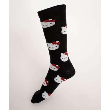 Imagem de Kit Meia Cano Longo Feminina Hello Kitty Sanrio-09659, 34/39, Preto e 