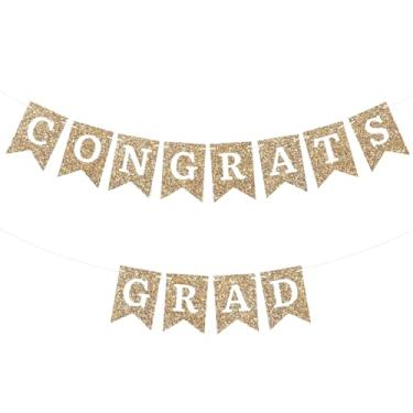 Imagem de hhdatc Faixa de formatura com glitter dourado Class of 2025 - Guirlanda pré-amarrada - Não é necessário fazer você mesmo, decorações de festa de formatura prontas para pendurar para festas de