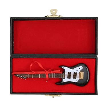 Imagem de Cryfokt Mini Guitarra Preta Modelo Ornamentos Requintados Com Suporte para Armazenamento de Caixa de Presente de Mesa, Ornamentos de Instrumentos Musicais para Decoração de Escritório Doméstico