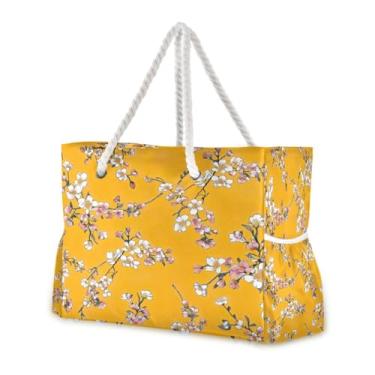 Imagem de Wassud Bolsa de praia grande com estampa floral laranja para mulheres, impermeável, à prova de areia, bolsa de viagem com zíper e bolso para piscina, academia, acampamento