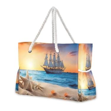 Imagem de Wassud Bolsa de praia para veleiro e praia, grande, para mulheres, impermeável, à prova de areia, bolsa de viagem com zíper e bolso para piscina, academia, acampamento