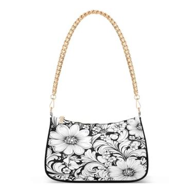 Imagem de CEBUGI Bolsas transversais femininas bolsa de ombro abstrata floral bolsa clutch elegante com alça de corrente