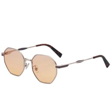 Imagem de Óculos de sol femininos poligonais de metal populares, tendência retrô, óculos de sol masculinos para áreas externas, viagens, dirigir, UV400 (chá dourado)
